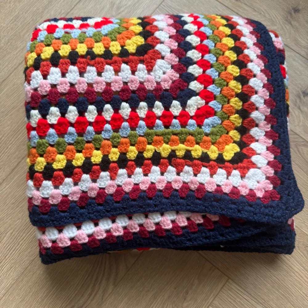 VTG Handmade Crochet Granny‎ Square Afghan Throw Blanket 53